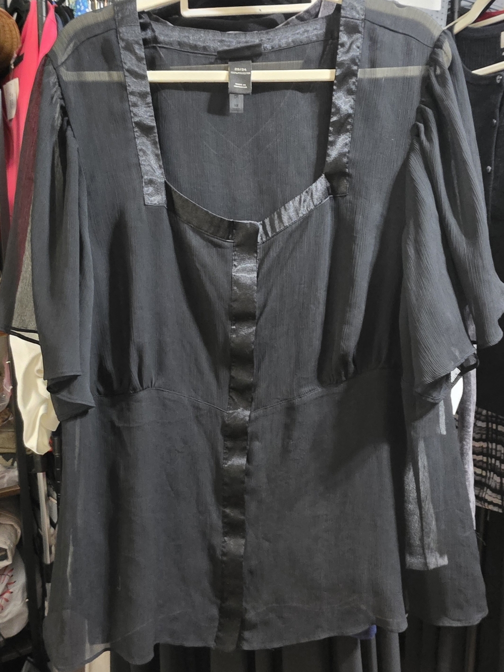 Lane Bryant Black Sheer Flutter Sleeve Blouse